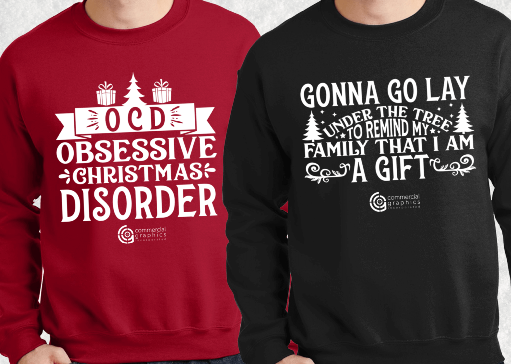 Holiday Apparel by Commercial Graphics Inc. out of Sterling Heights, MI! The holiday's means it's time to brand your company in festive gear.