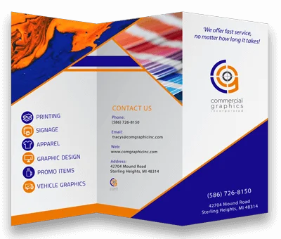 Trifold brochure for metro detroit print shop